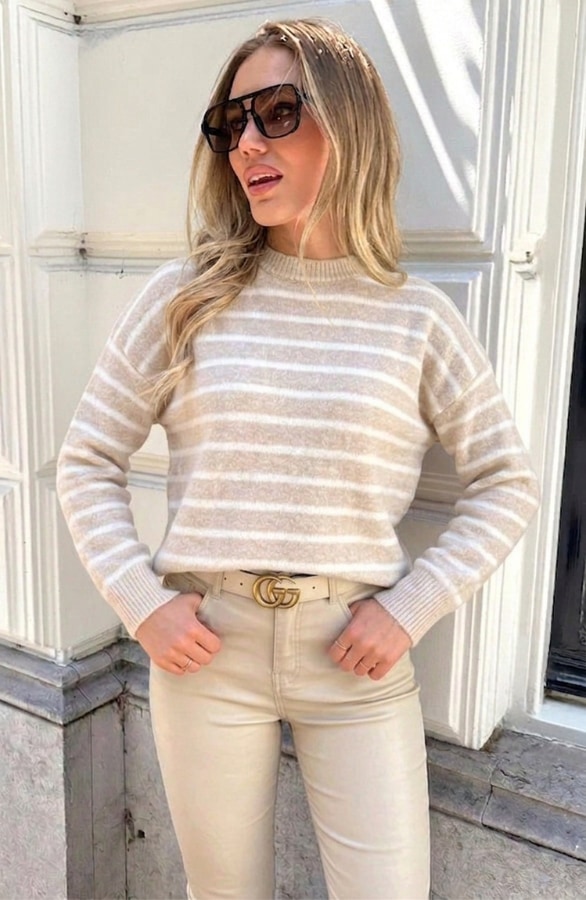 Striped Soft Sweater Beige Ecru – truien, foto 6