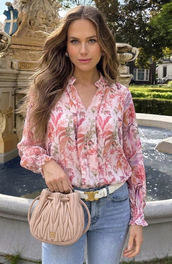V-Ausschnitt Bluse Botanisch Dust Rosa, Blusen, Foto 4