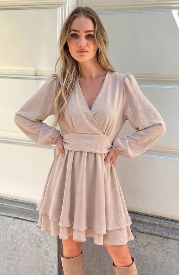 V-hals Strik Jurk Liv Beige – jurken