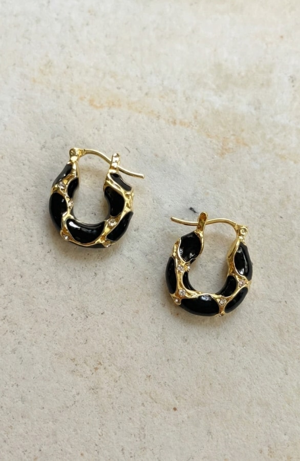 Vintage Oorbellen Gold Resin Met Strass Black – alle accessoires