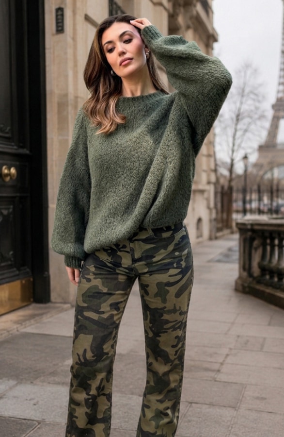 Wide Leg Jeans Camouflage Stretch FMH – flared broeken, foto 3