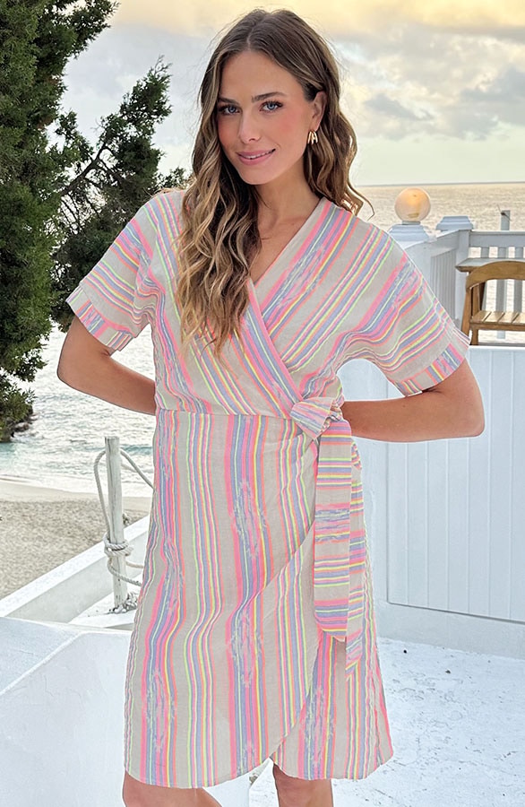 Wrap Jurk Gestreepte Print Neon – jurken