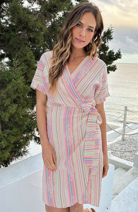 Wrap Jurk Gestreepte Print Neon – jurken, foto 2