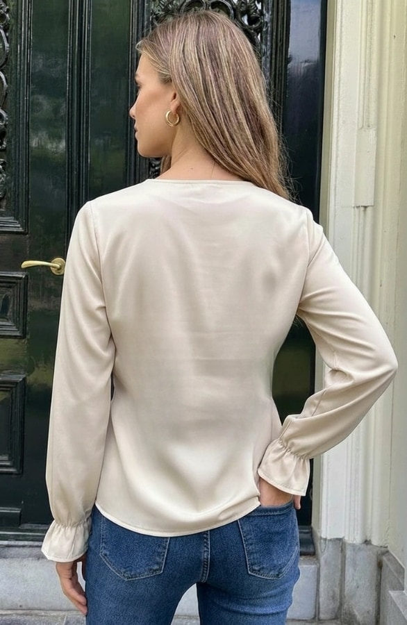 Wrap Longsleeve Blouse Beige – blouses, foto 5