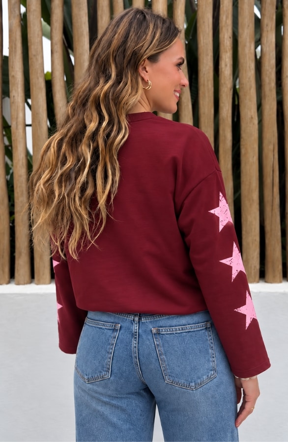 California Print Longsleeve Burgundy Pink Katoen – tops, foto 4