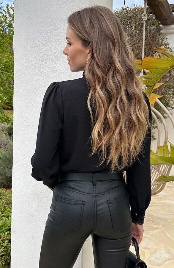 Col Blouse Met Kant Zwart – blouses, foto 3