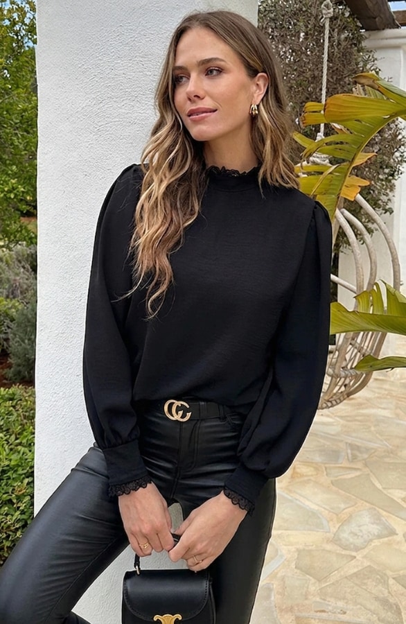 Col Blouse Met Kant Zwart – blouses, foto 4