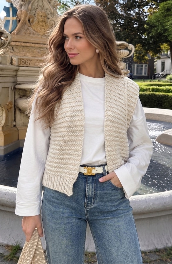 Gebreid Gilet Beige – vesten