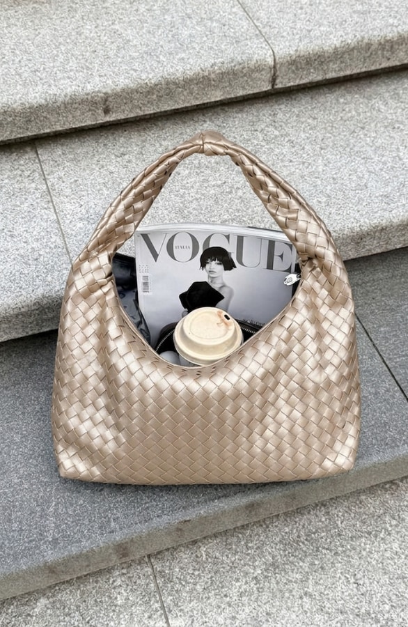 Gevlochten Schoudertas Champagne – alle accessoires