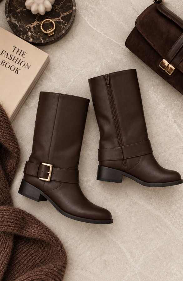 Hoge Riding Boots Met Gesp Choco – alle schoenen, foto 2