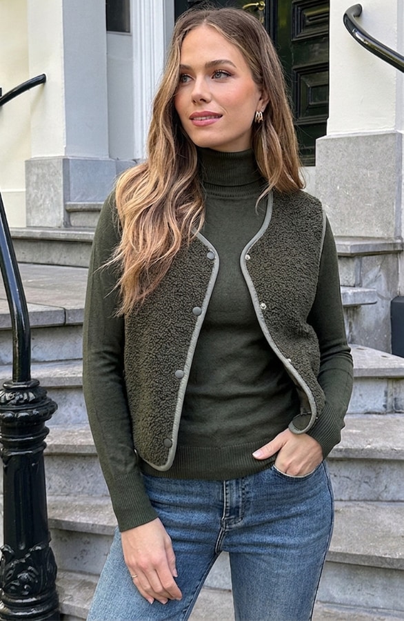 Italian Teddy Gilet Pocket Army – vesten