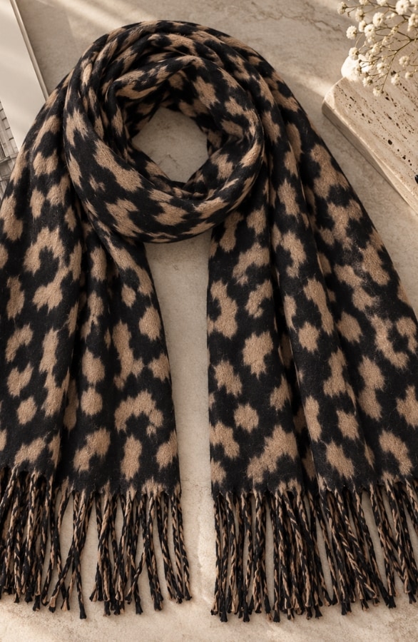 Leopard Sjaal Viscose Black Camel – alle accessoires, foto 2