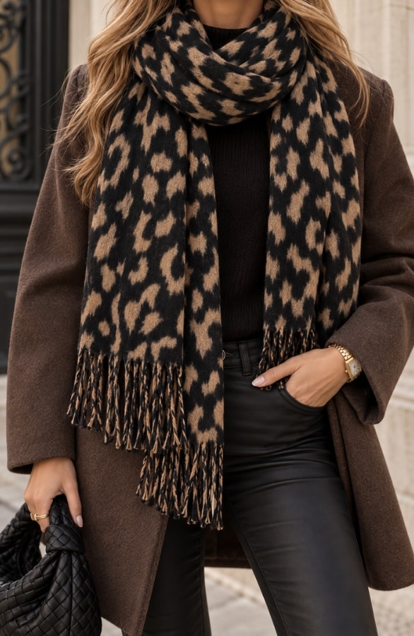Leopard Sjaal Viscose Black Camel – alle accessoires