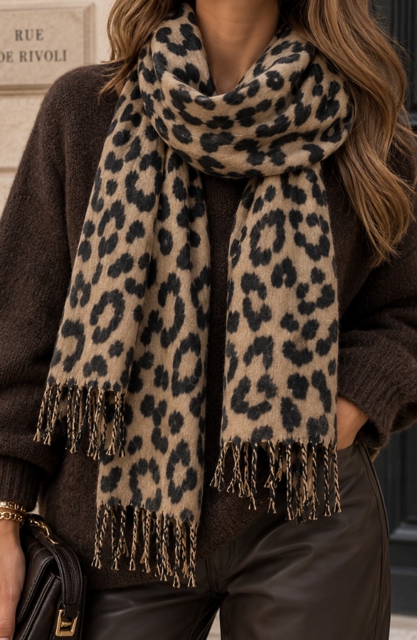 Leopard Sjaal Viscose Camel Black – alle accessoires
