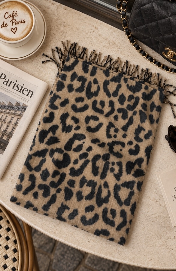 Leopard Sjaal Viscose Camel Black – alle accessoires, foto 2