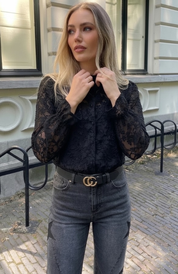 Lilly Floral Blouse Zwart – blouses, foto 5