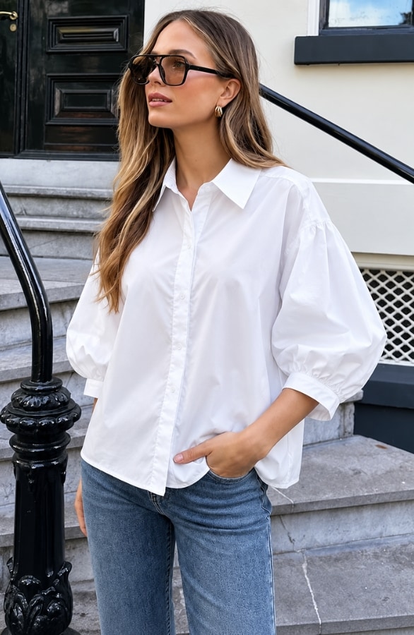 Oversized Batwing Blouse Katoen White – blouses