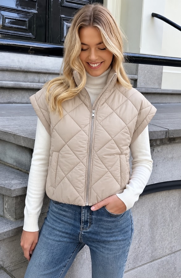 Quilted Puffer Gilet Beige – jassen