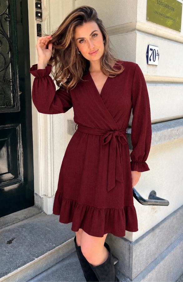 Smocked Jurk V-Hals Burgundy – jurken