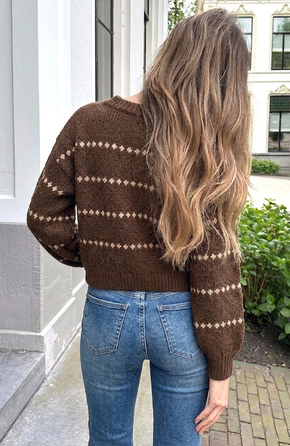 Oversized Stipjes Trui Choco – truien, foto 6