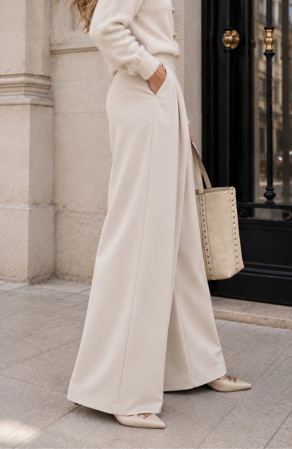 Ultra Pleated Wide Leg Pants Beige – broeken, foto 2