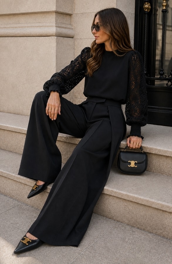 Ultra Pleated Wide Leg Pants Black – flared broeken, foto 3