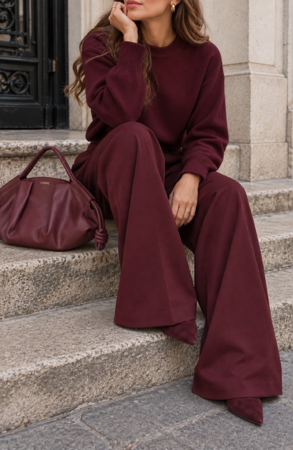 Ultra Pleated Wide Leg Pants Bordeaux – broeken, foto 3