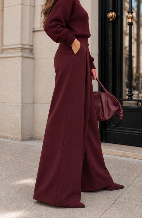 Ultra Pleated Wide Leg Pants Bordeaux – broeken, foto 4