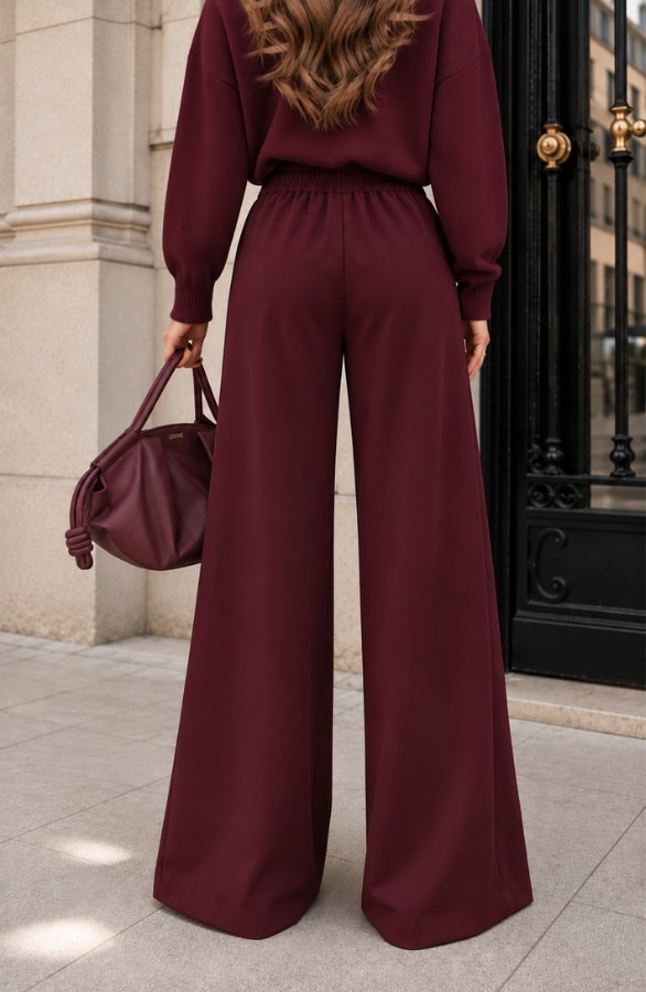 Ultra Pleated Wide Leg Pants Bordeaux – broeken, foto 5