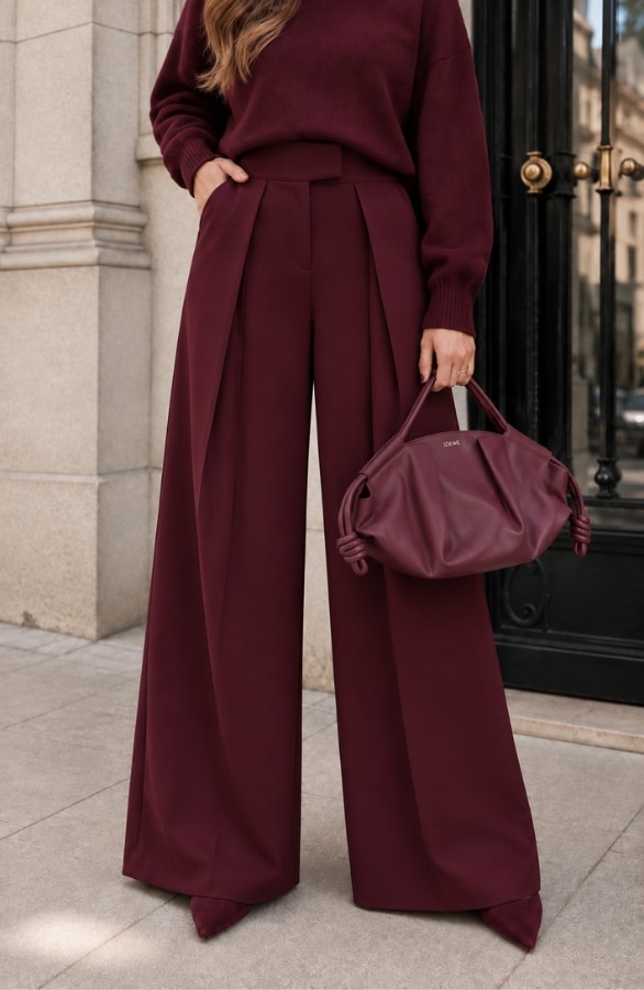 Ultra Pleated Wide Leg Pants Bordeaux – broeken
