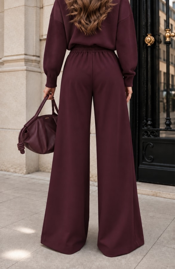 Ultra Pleated Wide Leg Pants Burgundy – broeken, foto 3