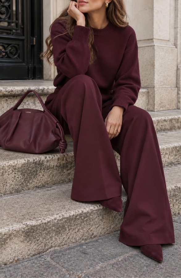 Ultra Pleated Wide Leg Pants Burgundy – broeken, foto 2