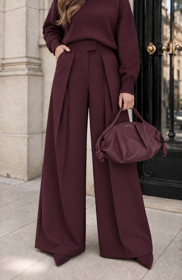 Ultra Pleated Wide Leg Pants Burgundy – broeken