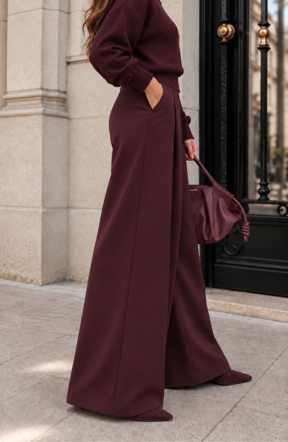 Ultra Pleated Wide Leg Pants Burgundy – broeken, foto 4