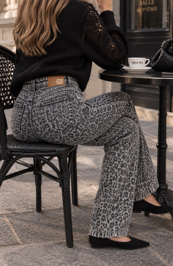 Wide Leg Jeans Leopard Grey Stretch FMH – spijkerbroeken, foto 2