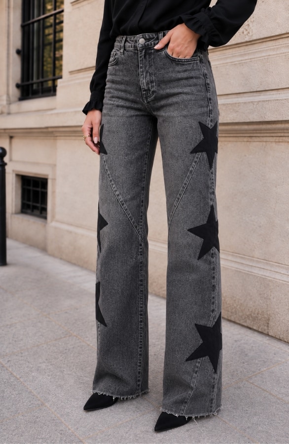 Wide Leg Jeans Star Washed Grey Stretch FMH – flared broeken