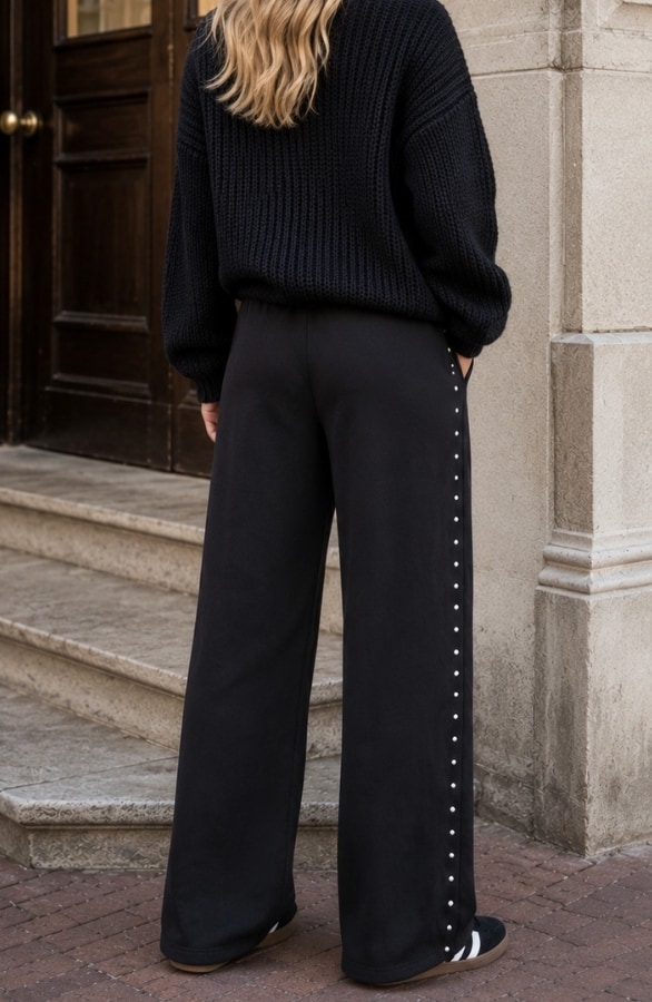 Wide Leg Pants Zwart Met Studs – broeken, foto 4