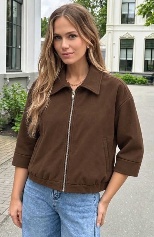 Boxy Zip Jacket Choco – jassen