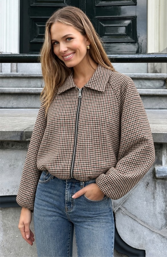 Checked Collar Zip Jacket – jassen