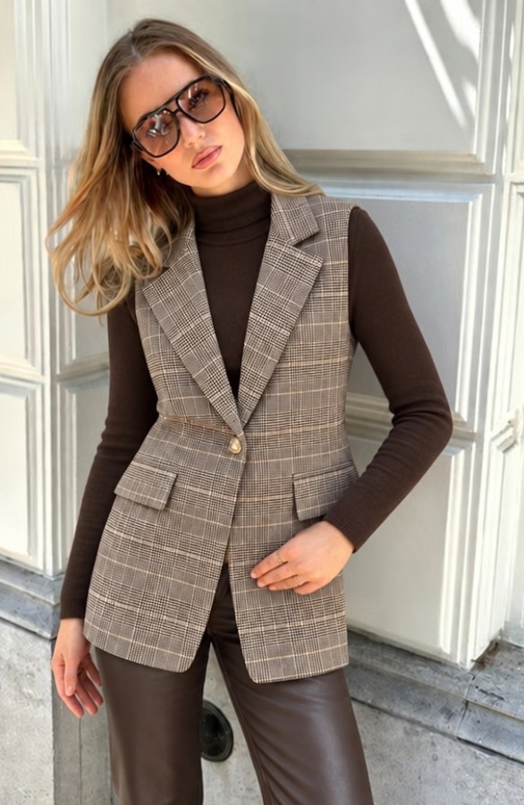 Elegant Blazer Gilet Checked – gilets