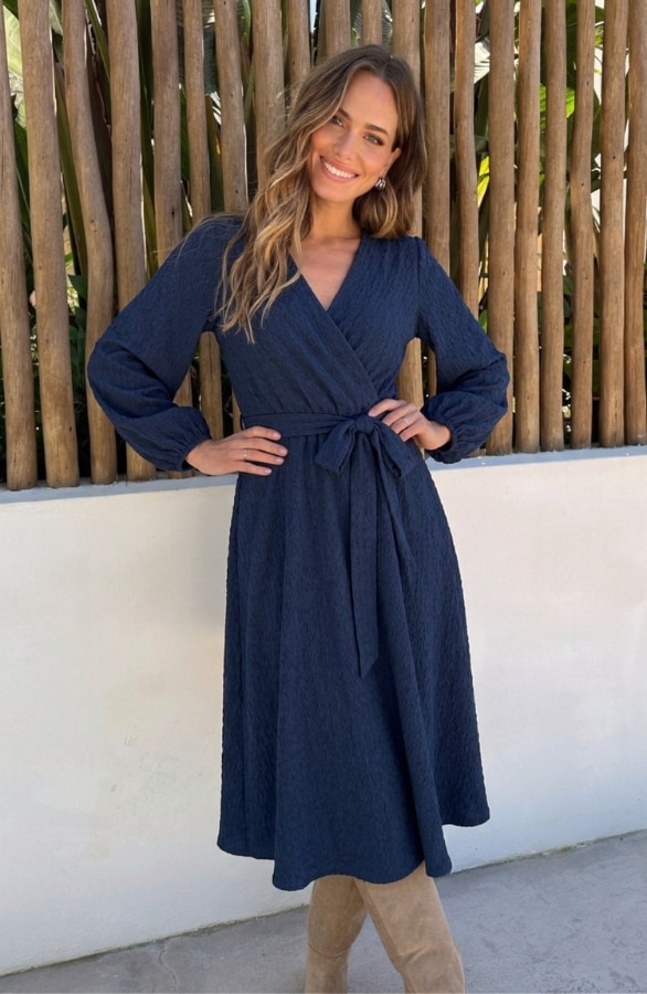 Smocked Maxi Jurk V-hals Navy – jurken