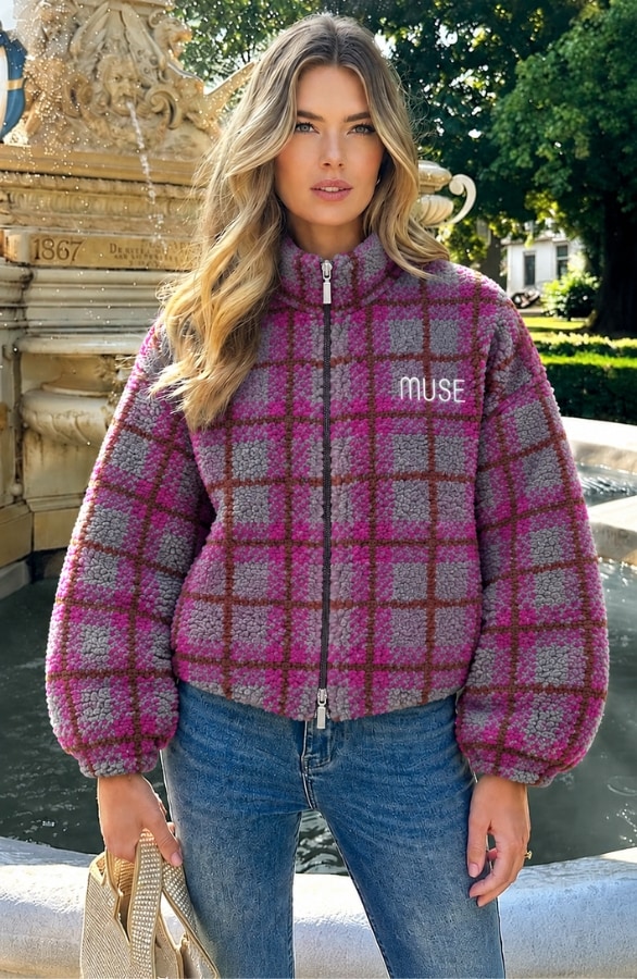 Teddy Check Jacke Grau Lila, Mäntel