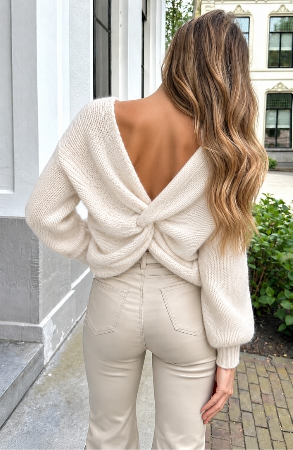 Twist Back Knit Soft Sweater Off White – truien