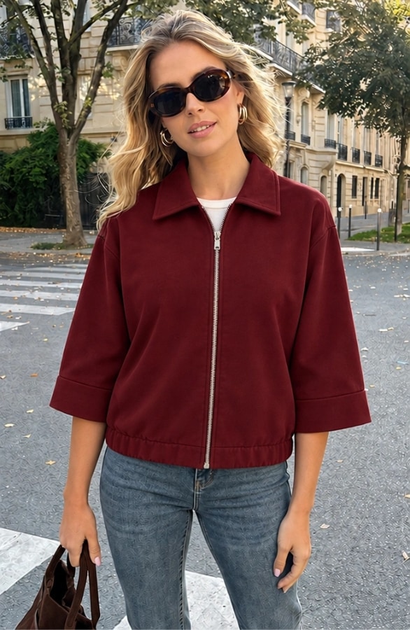 Boxy Zip Jacket Burgundy – jassen