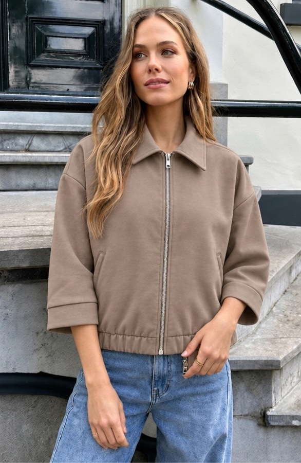 Boxy Zip Jacket Taupe – jassen