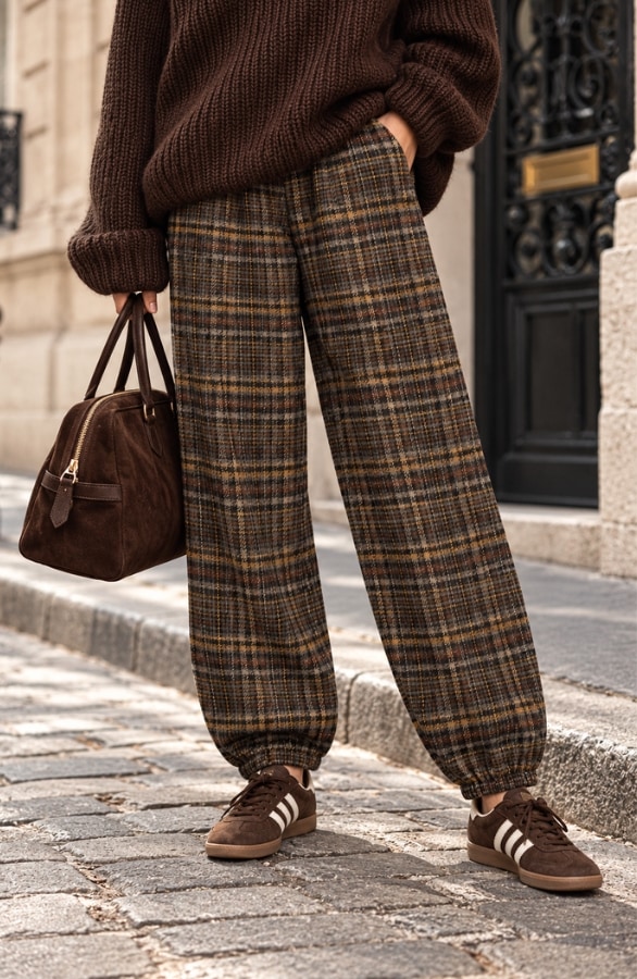 Checked Balloon Pants Brown – broeken